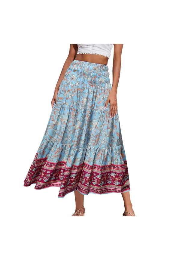 Sky Light Blue Womens Flowy Bohemian Hawaiian Pleated High Cut A Line Tropical Maxi Long Mini Little Bodycon Skirts for Women Beach Lounge Going Out 2026 Clothing Y2K M