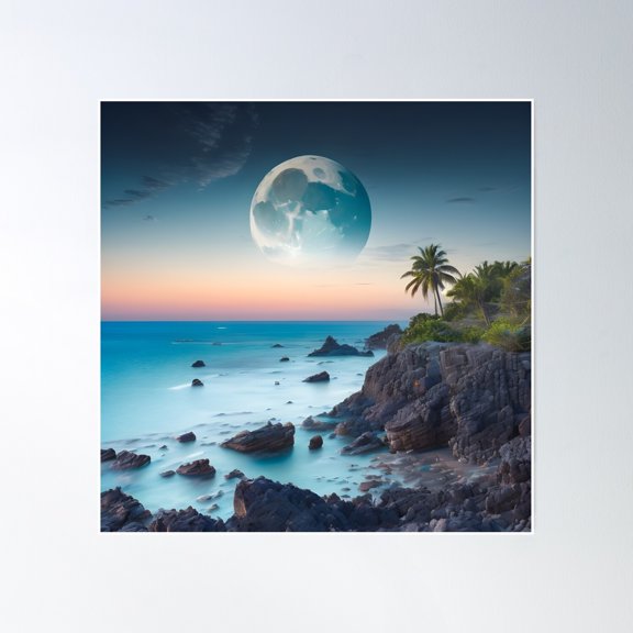 Sky Moon Beach Poster Wall Art, Modern Wall Decor, 30x30 UNFRAMED