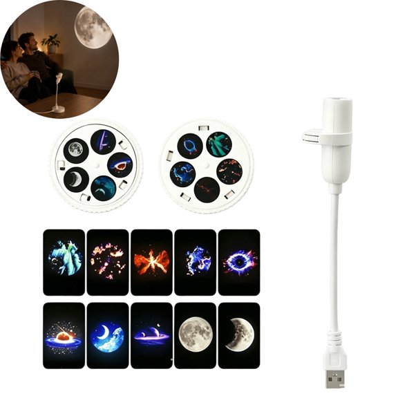 Sky Moon Lamp LED Projector Night Light, 7 Inch Realistic Moon Surface Texture with Touch Sensitive Panel, USB Powered Dimmable Color Modes Celestial Projection Lamp for Bedroom Ambiance Decor