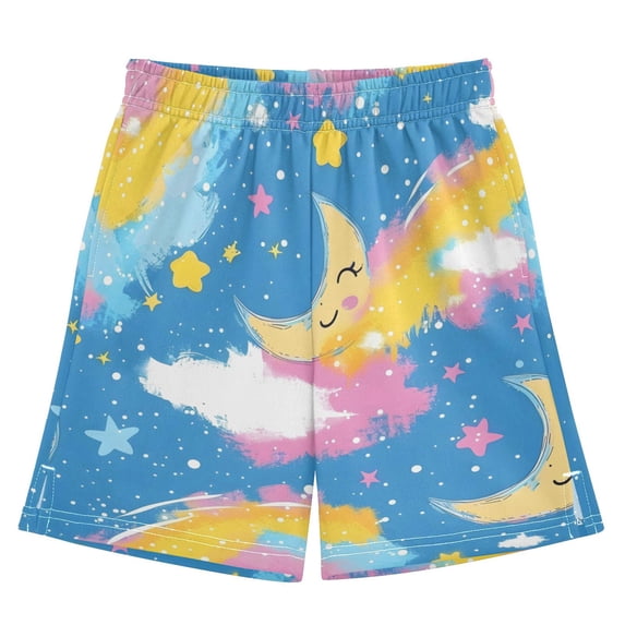 Sky Moon Oil Paint Pattern Athletic Shorts Breathable with Comfort Fit Drawstring Casual Sweatshorts Medium