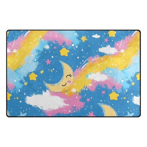 Sky Moon Oil Paint Pattern Memory Foam Area Rug 31"x20" Non Slip, Absorbent, Fade Proof for Living Room, Bedroom, Office