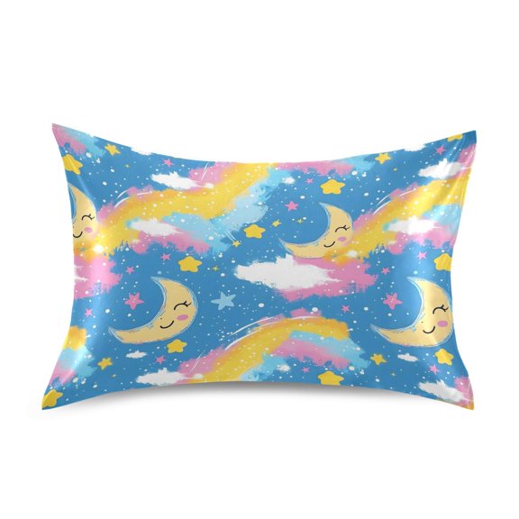 Sky Moon Oil Paint Pattern Pillowcase Standard Size 20''x26'' Satin Double-Sided Print Soft Wrinkle Resistant