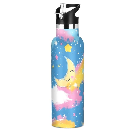 Sky Moon Oil Paint Pattern Sport Water Bottle for Kids Insulated with Straw for School Outdoor Daily Use