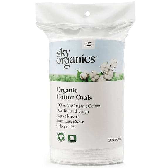 Sky Organics 100% Organic Cotton Ovals, Makeup Remover Pads, 60 Count