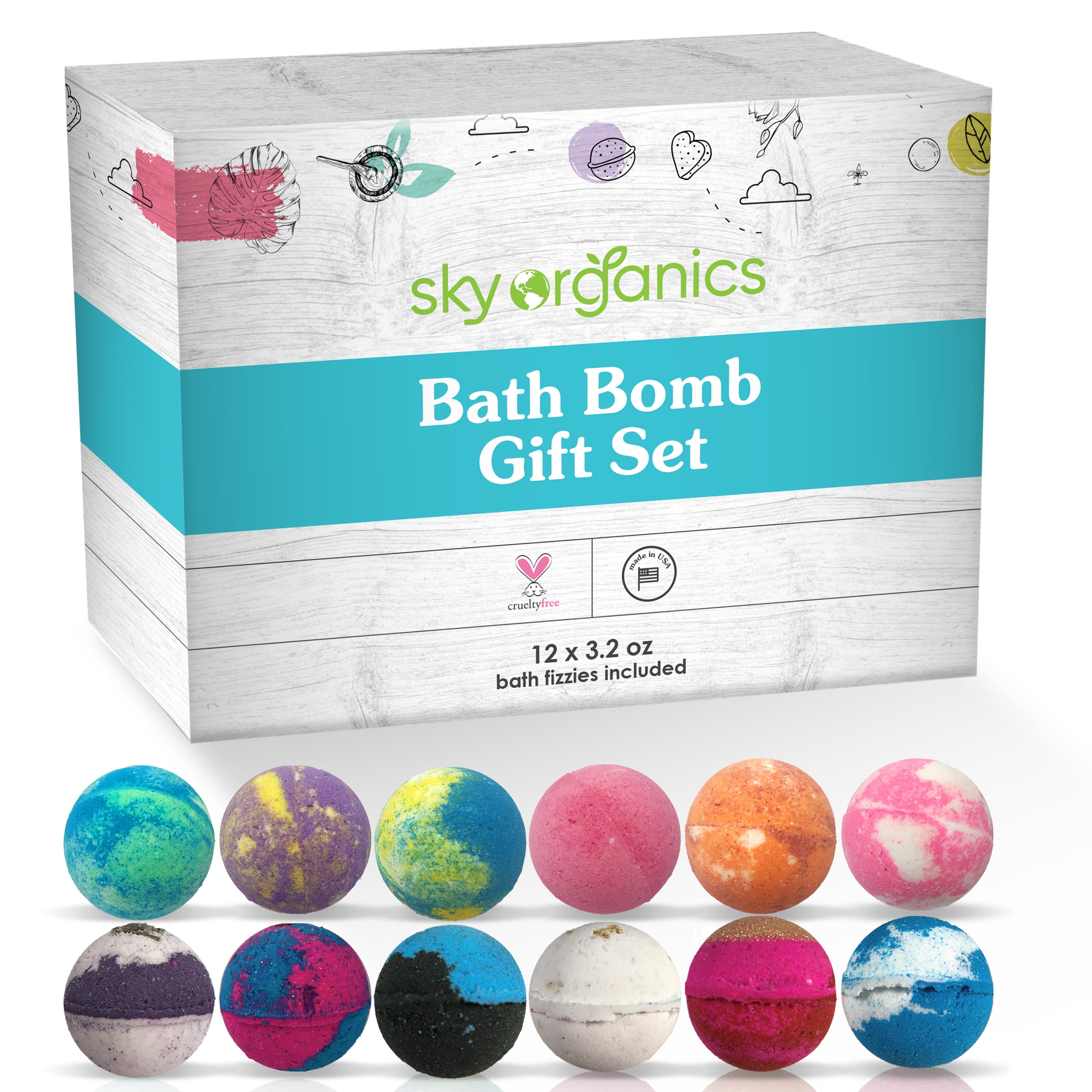 Sky Organics Bath Bomb Gift Set for Body to Soak, Nourish & Enjoy, 12