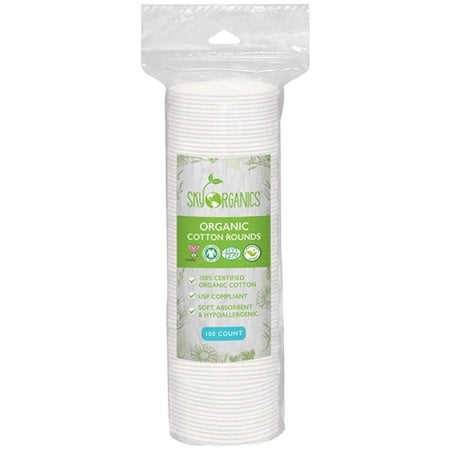 Sky Organics Cruelty-Free 100% Biodegradable Cotton Rounds (Pack of 32)