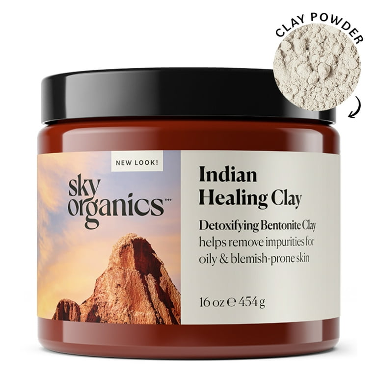 Sky Organics Indian Healing Clay with Bentonite Clay to Detoxify Face, 16 oz