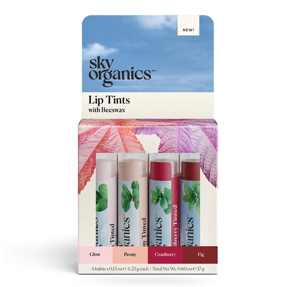 Sky Organics Tinted Lip Balm, Glow, Peony, Cranberry, and Fig, 4 Pack