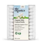 Sky Organics Organic Baby Cotton Swabs for Baby, 100% Pure Organic Cotton, GOTS Certified Organic Cotton, 60 Count
