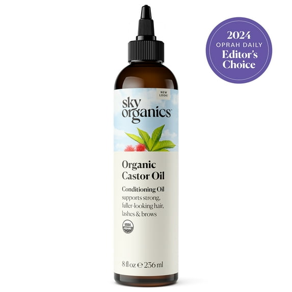 Sky Organics Organic Castor Oil, 100% Pure, Hexane Free, Cold-Pressed to Support Stronger, Fuller-Looking Hair, Eyelashes & Eyebrows,Good for Castor Packs, Navel Oiling, Carrier Oil Use, 8 fl oz