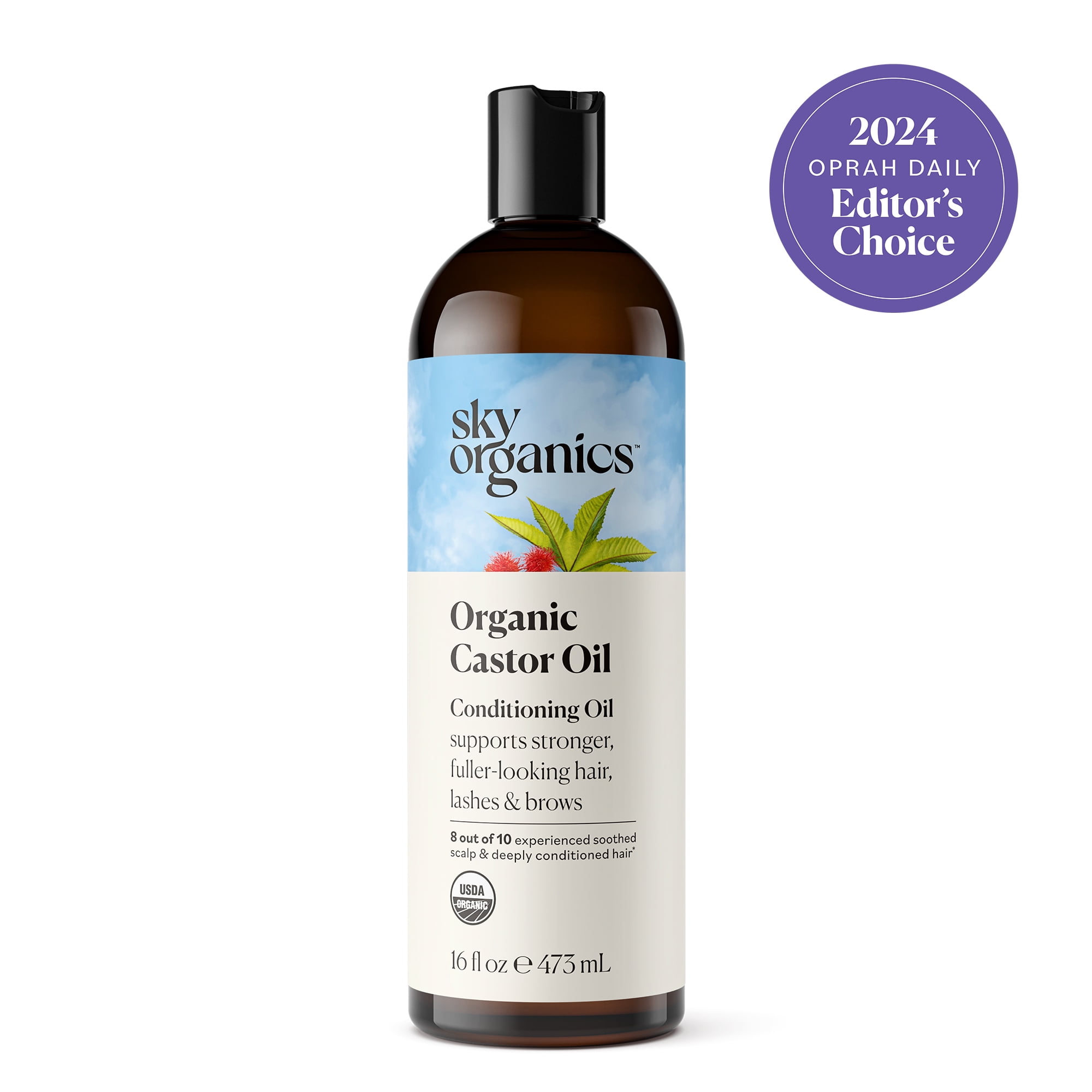 Sky Organics Organic Castor Oil to Condition for Fuller-Looking Hair, Lashes, and Brows, 16 fl oz