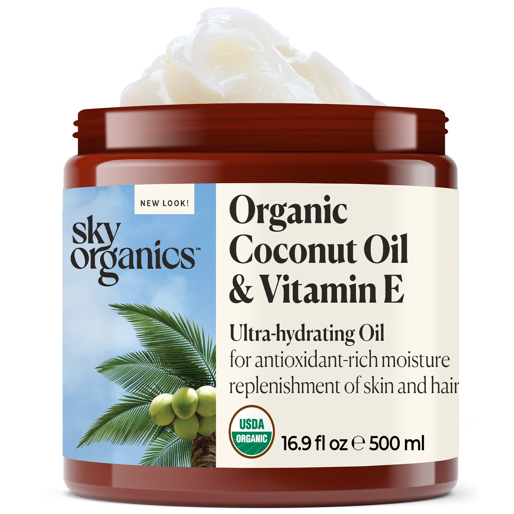 Sky Organics Organic Coconut Oil & Vitamin E Ultra-Hydrating Oil for Hair + Skin, 16.9 fl oz