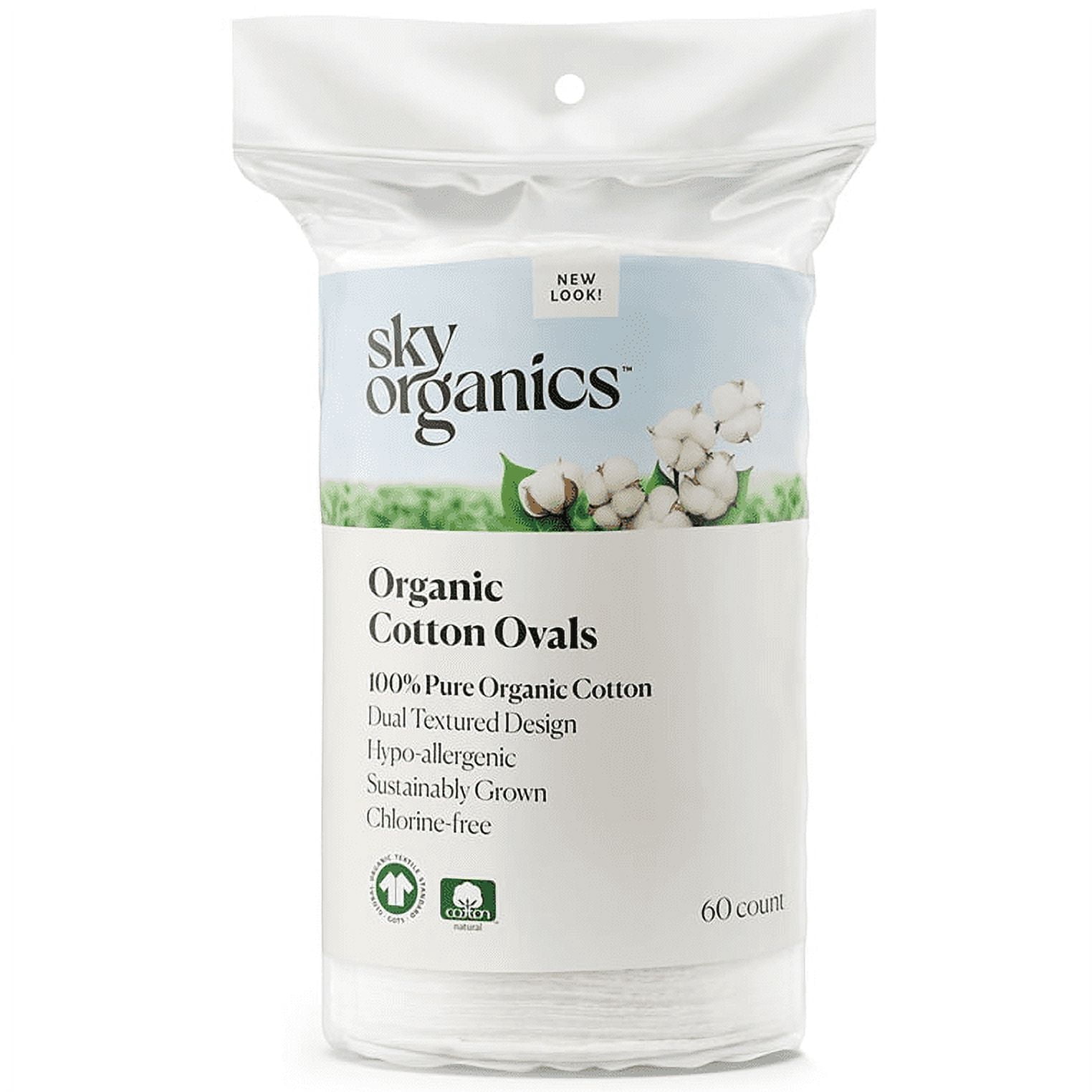 Sky Organics 100% Organic Cotton Ovals, Makeup Remover Pads, 60 Count