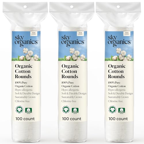 Sky Organics Organic Cotton Rounds for Sensitive Skin, 100 Pure GOTS