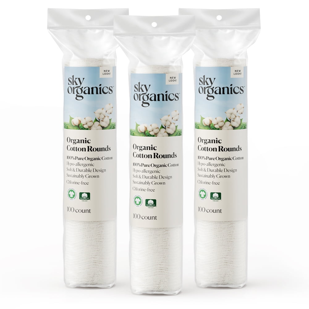 Sky Organics Organic Cotton Rounds for Sensitive Skin, 100% Pure GOTS Certified Organic for Beauty & Personal Care, 300 ct.