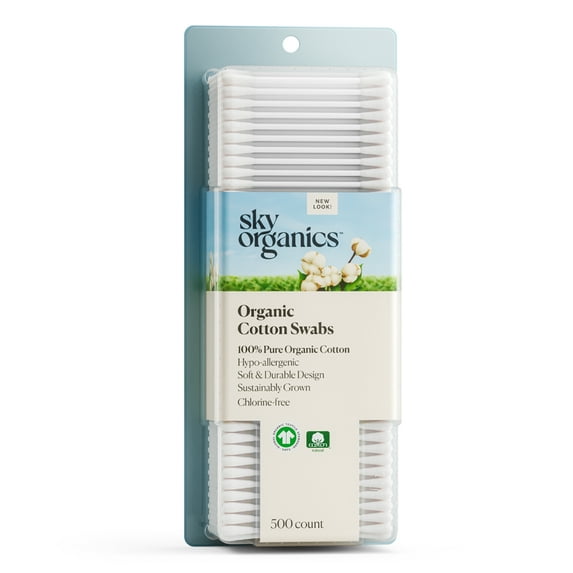 Sky Organics Organic Cotton Swabs for Sensitive Skin, 100% Pure & Certified Organic Cotton Fiber, Hypo-allergenic, Ultra-Soft & Chlorine-Free for Beauty & Personal Care, 500 ct.