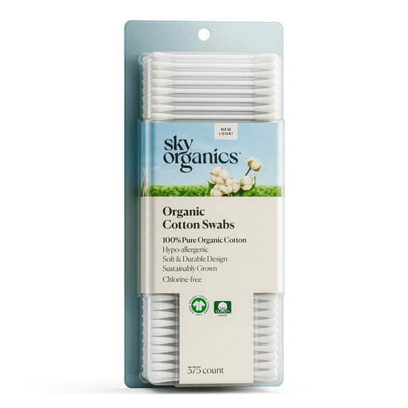 Sky Organics Organic Cotton Swabs for Sensitive Skin, 375 Ea..