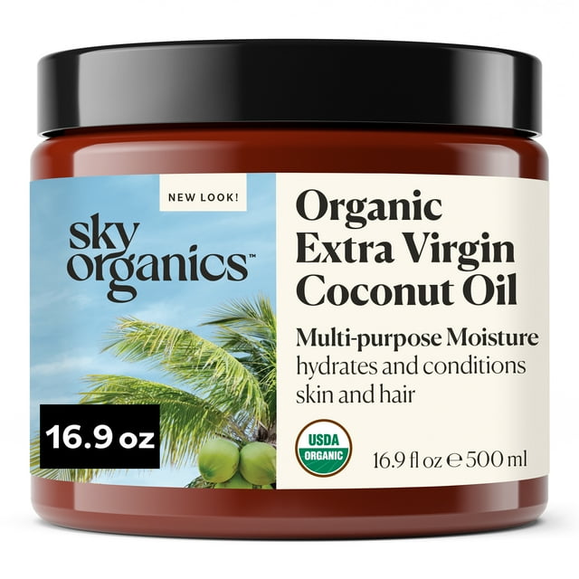 Sky Organics Organic Extra Virgin Coconut Oil for Moisturizing Hair and Skin, 16.9 fl oz