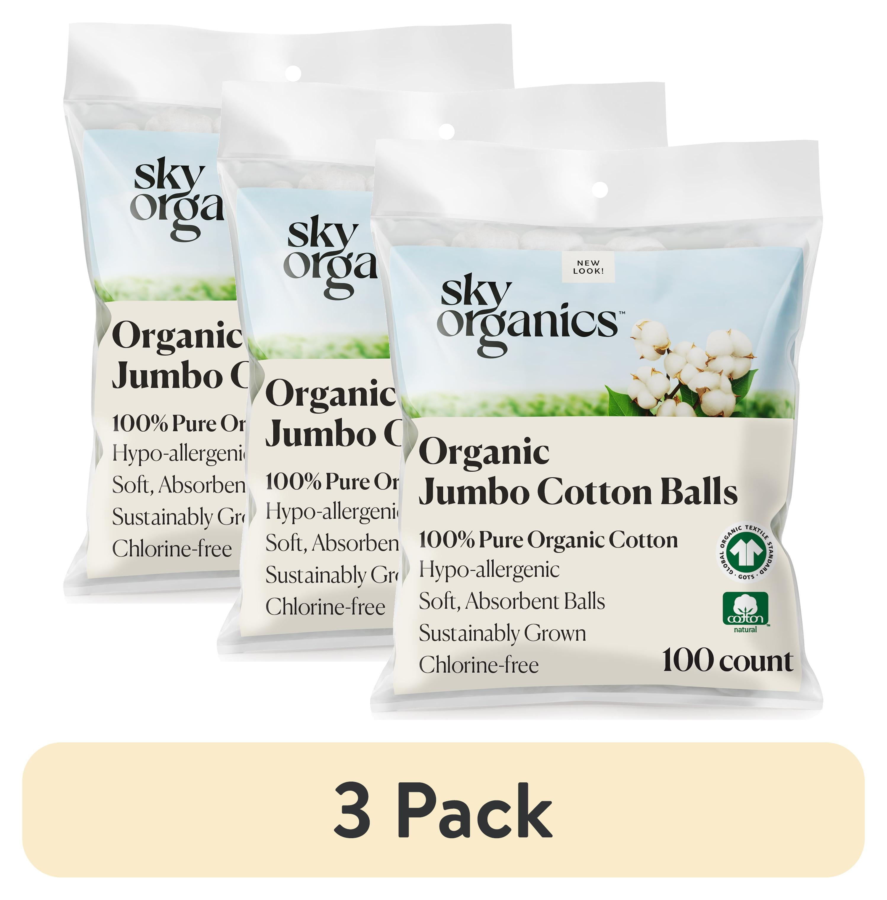 Organic Jumbo Cotton Balls for Sensitive Skin, 100 Count