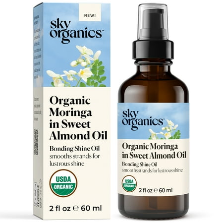 Sky Organics Organic Moringa in Sweet Almond Oil to Smooth Hair for Lustrous Shine, 2 fl oz