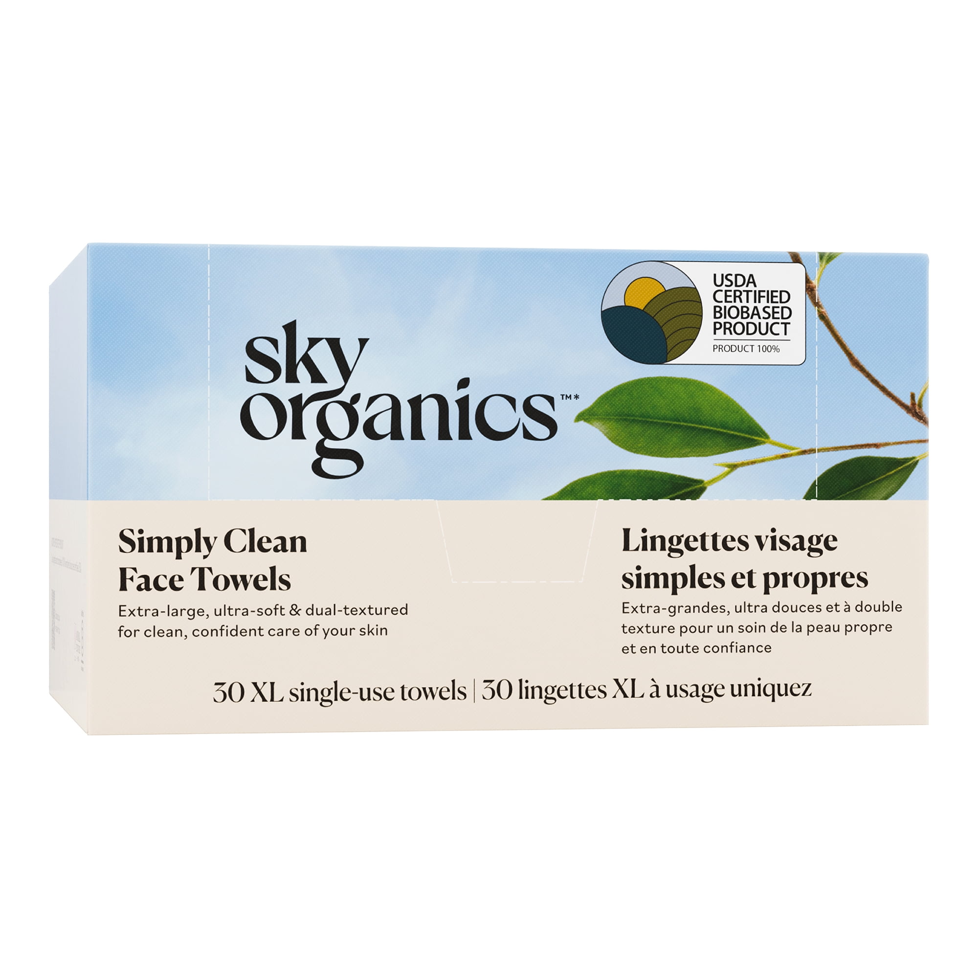 Sky Organics Simply Clean XL Single-Use Face Towels, 30 Count