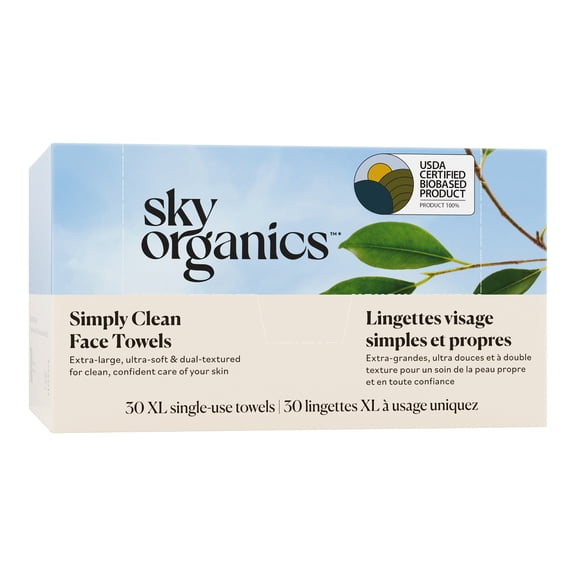 Sky Organics Simply Clean Face Towel For Sensitive Skin, 30ct