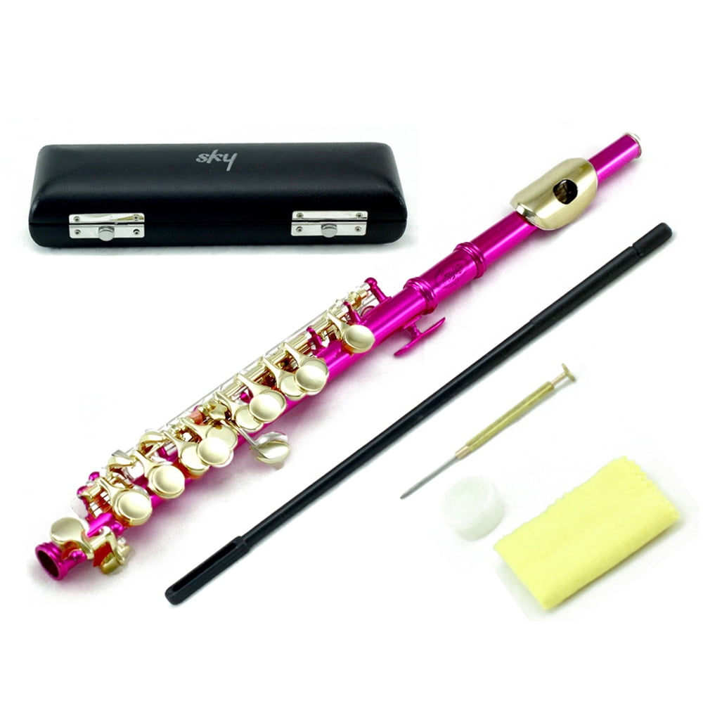 Sky(Paititi) Band Approved Piccolo Key of C with Hard Case, Cloth, Cleaning Rod, Joint Greasae and Screw Driver (Velvet Pink/Gold)