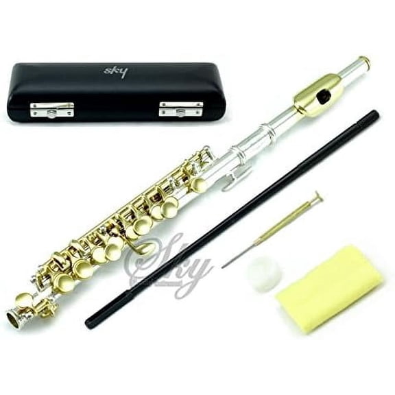 Sky(Paititi) Guarantee Quality Sound Band Approved SKY Silver Piccolo with Gold Keys *Special* with Case, Joint Grease, Cleaning Cloth, Rod and Screw Driver$$Musical Instruments