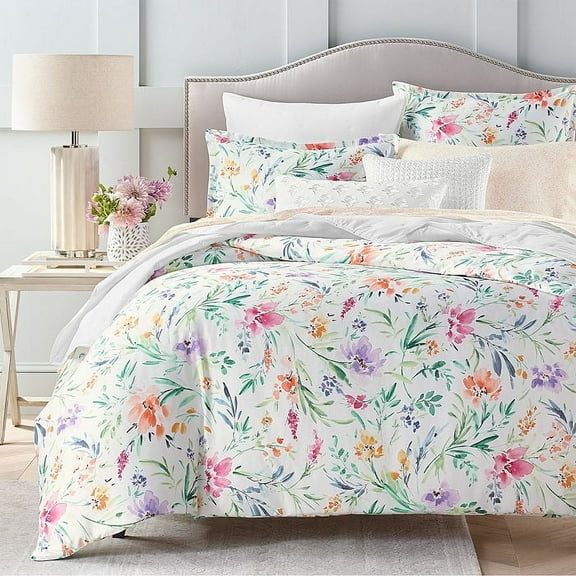 Sky Pastel Perennials Duvet Cover Set, Twin, Pink