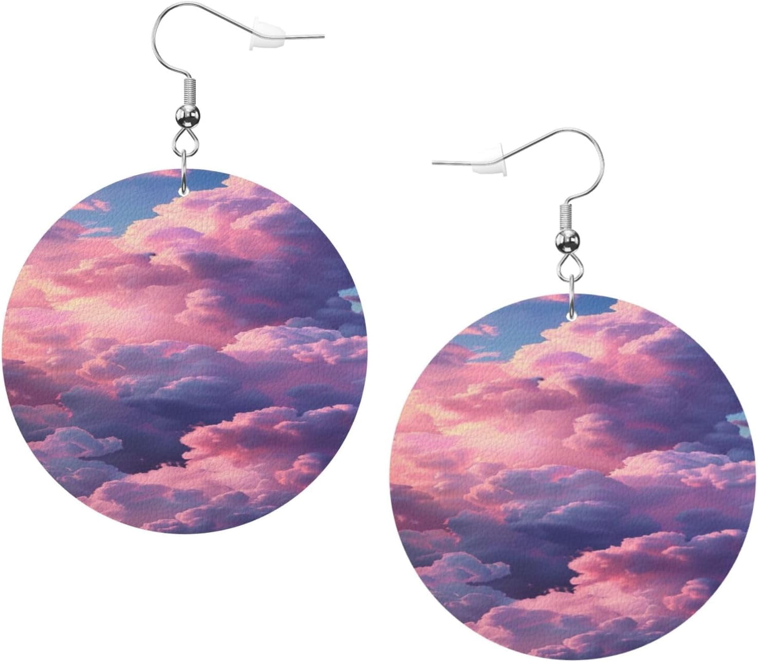 Sky Pro Clouds Earrings for Women PU Leather Dangle Earrings, Lightweight Round Shape Leather Teardrop Dangly Ear Pendants Jewelry Gift[t829]