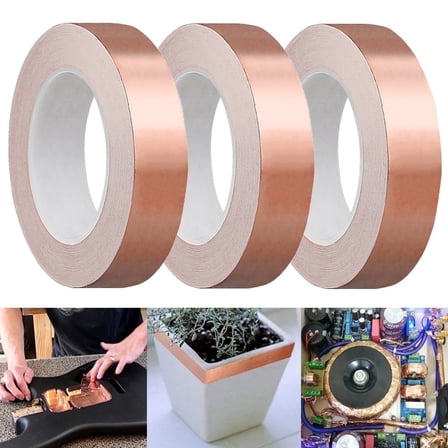 3Rolls Copper Foil Tape Slug Snail Repellent Tape Single Sided Conductive Self Adhesive Barrier EMI Shielding Stained Glass Guitar Plants Protection- 20mmx10m