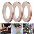 thumbnail image 1 of 3 Rolls Copper Foil Tape Slug Snail Repellent Tape, Double-Sided Conductive Self Adhesive Copper Barrier Tape for EMI Shielding, Stained Glass, Guitar, Plants Protection - 10mmx10m, 1 of 6