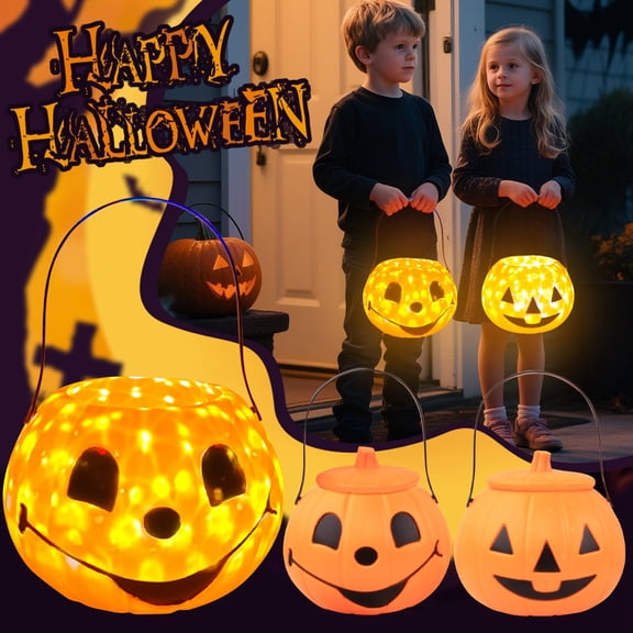 Sky Pumpkin Lantern, Halloween Handheld Pumpkin Bucket with LED Lights, Music & Rotating Projection, Creative Trick-or- Prop for Holiday Party, 1Pack A