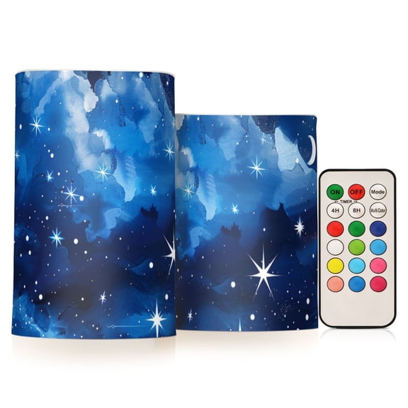 Sky Shining Stars Clouds Moon Flickering Flameless Candles LED Tealight Battery Operated with Remote Set of 2 Holiday Decor Ornaments