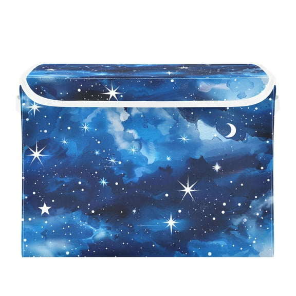Sky Shining Stars Clouds Moon Foldable Storage Bin with Lid and Handle Collapsible Storage Box 16.5 x 12.6 x 11.8 inches