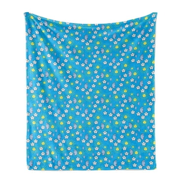 Sky Soft Flannel Fleece Throw Blanket, Abstract Stars Celestial Bodies Moon Sun Print, Cozy Plush for Indoor and Outdoor Use, 50" x 70", Sky Blue Yellow, by Ambesonne
