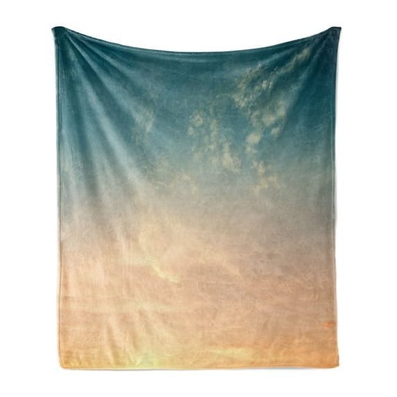 Sky Soft Flannel Fleece Throw Blanket, Horizon Illustration Scenic Natural Beauties Summer Season Inspired Peaceful, Cozy Plush for Indoor and Outdoor Use, 50" x 70", Petrol Blue Peach, by Ambesonne