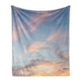thumbnail image 1 of Sky Soft Flannel Fleece Throw Blanket, Skyline with Clouds Sunset Photography Majestic Image, Cozy Plush for Indoor and Outdoor Use, 50" x 60", Pale Blue Yellow Peach, by Ambesonne, 1 of 5