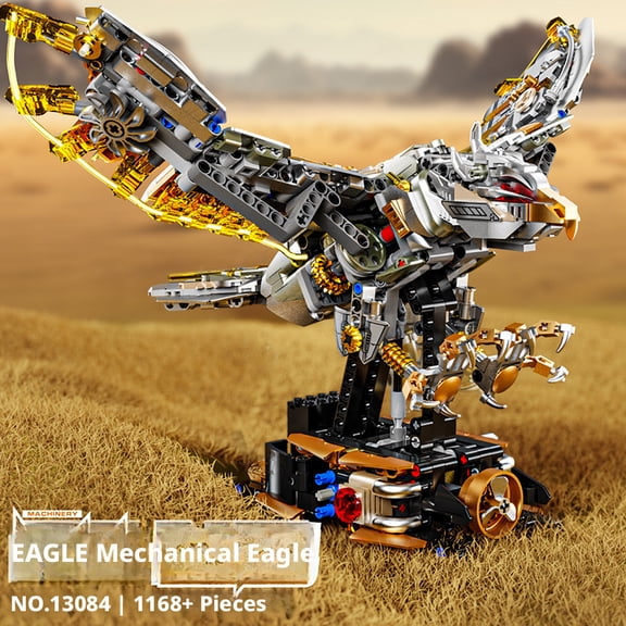 Sky Sovereign Elite: Sophisticated 3D Mechanical Eagle Building Set with Radiant Luminous Eyes and Articulated Wings for Majestic Home Decor and Creative Desktop Display, Shadow Series