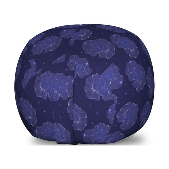 Sky Storage Toy Bag Chair, Repetitive Zentangle Clouds Stars Night Sky Theme Elements Pattern Graphic, Stuffed Animal Organizer Washable Bag, Small Size, Indigo Dark Lavender, by Ambesonne