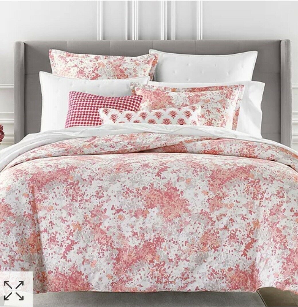 Pink and Coral Cotton Floral Duvet Set with Shams, Full/Queen