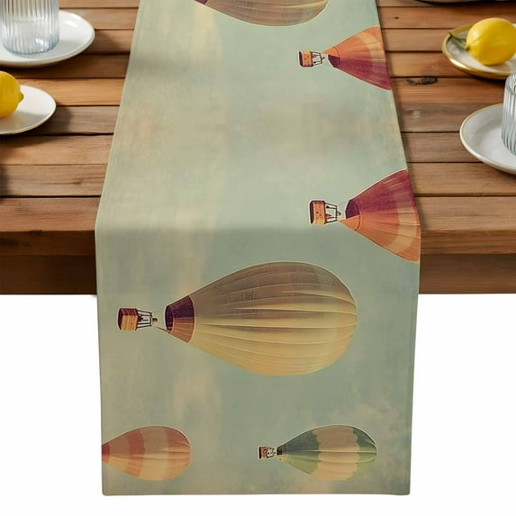 Sky Table Runner, Hot Air Balloon Kitchen Table Runners Dress Scarves for Table Decorations Party/Restaurant/Indoor Outdoor Use, 13x120in
