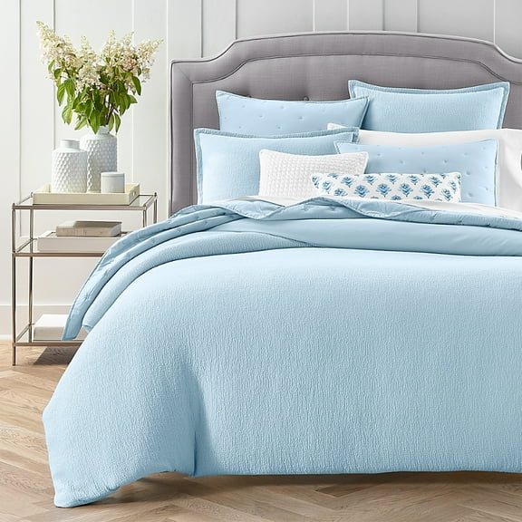 Sky Textured Matelasse Duvet Cover Set, King, Coast Blue