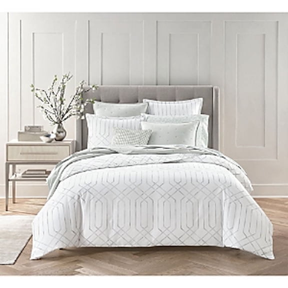 Sky Textured Trellis Duvet Cover Set, Twin, Grey