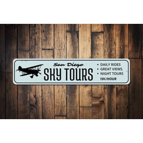 Sky Tours Sign Pilot Location City Name Gift Custom Airplane Rides 10 Cent/Hour Man Cave Decor Man Room - Size: 16 x 4 Inches