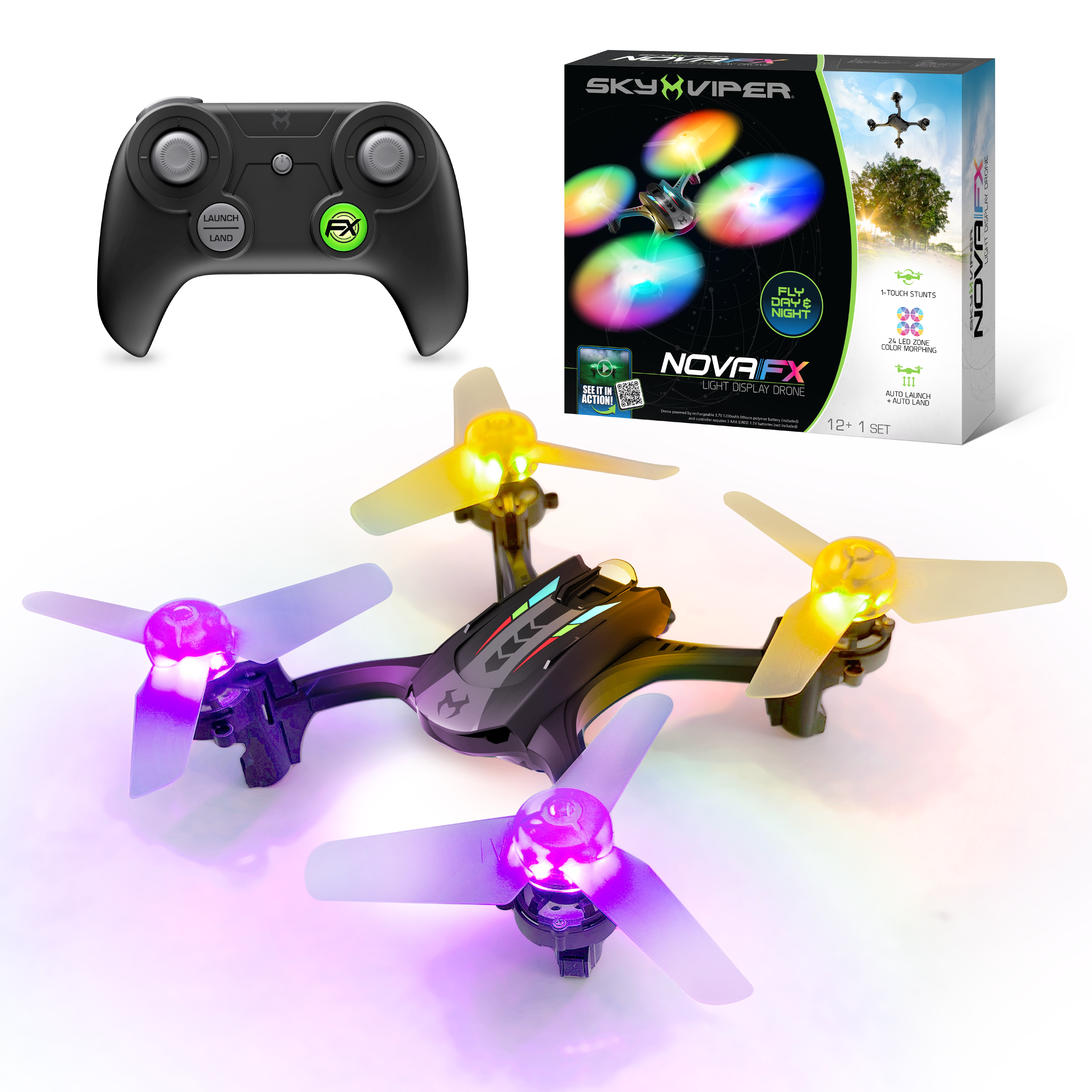 Sky Viper Nova RC Light FX Drone, 18726, 1-Touch Stunt, Customizable Lights