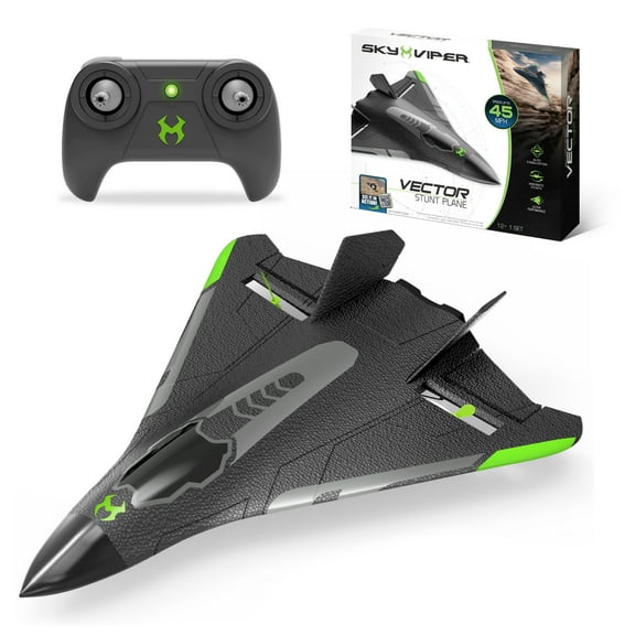 Sky Viper Vector Performance RC Stunt Plane, Speeds up to 45 mph, 1-Touch Stunts, Auto Stabilization, Removable Rechargeable Battery, Teens and Adults
