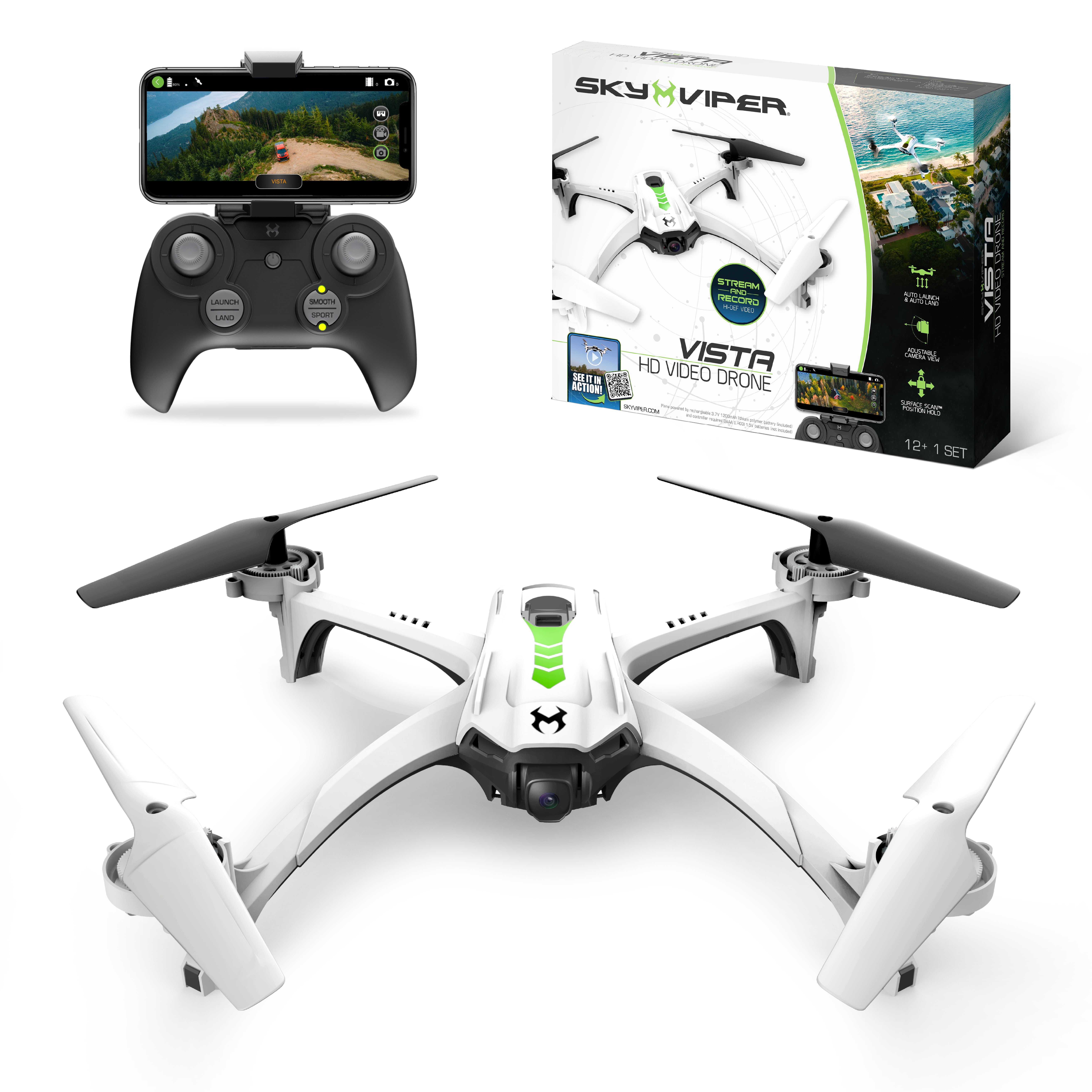 Sky Viper Vista HD Video RC Drone, Stream and Record, Optical Flow, Rechargeable Battery