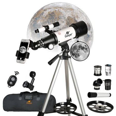 Gskyre 70mm f/5.7 Refractor Telescope with Phone Adapter, Wireless Remote, Tripod, and Carry Case