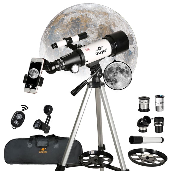 Gskyre 70mm f/5.7 Refractor Telescope with Phone Adapter, Wireless Remote, Tripod, and Carry Case